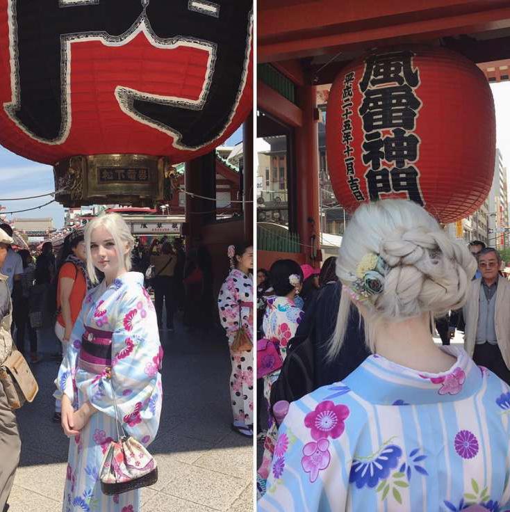 他在日本街頭捕獲「白髮和服女」以為是老奶奶！當她「一轉身」網友全傻住：落入凡間的精靈❤
