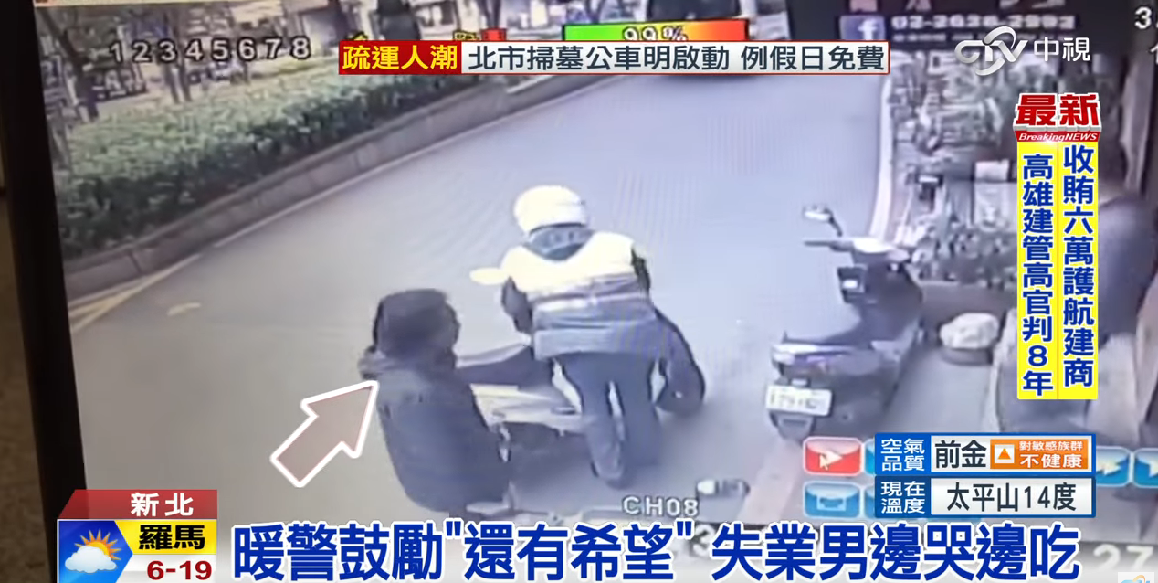 我懂你的辛苦！暖警「5分鐘開導無業街友」同病相憐背景惹淚　他邊哭邊吃「溫情畫面曝光」好心疼