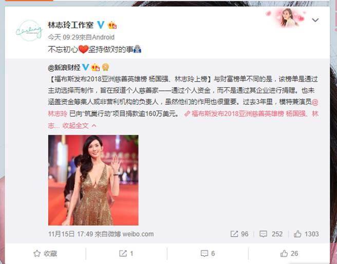 榜上唯一女星！林志玲榮登富比世「亞洲慈善英雄榜」　明細曝光「3年捐出天價善款」愛心滿滿