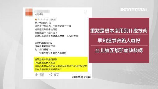 鎖匠壓一下收300！女騎士不爽留一星負評嗆「很缺錢嗎...」  網友怒批：他會妳不會就是技術