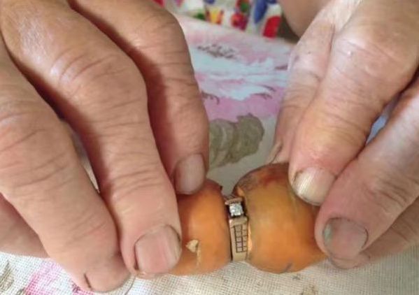 86歲老婆婆院子種菜，發現「戴戒指的胡蘿蔔」，拿起看清後高興壞了