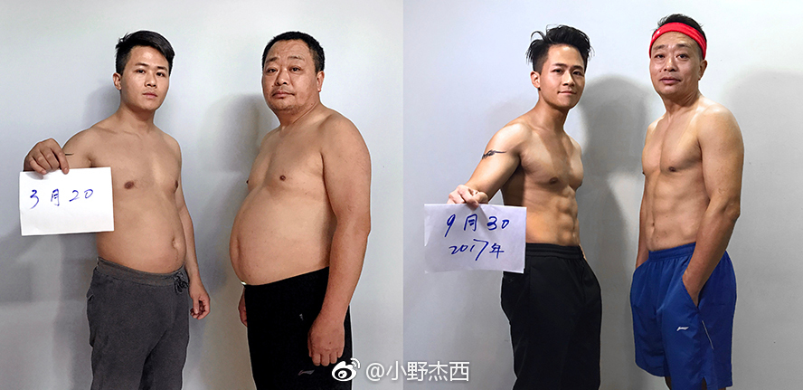 揪老爸減肥！啤酒肚父子「用照片紀錄健身過程」　肥肚慢慢消風最後一張「老爸超明顯6塊肌」帥炸！