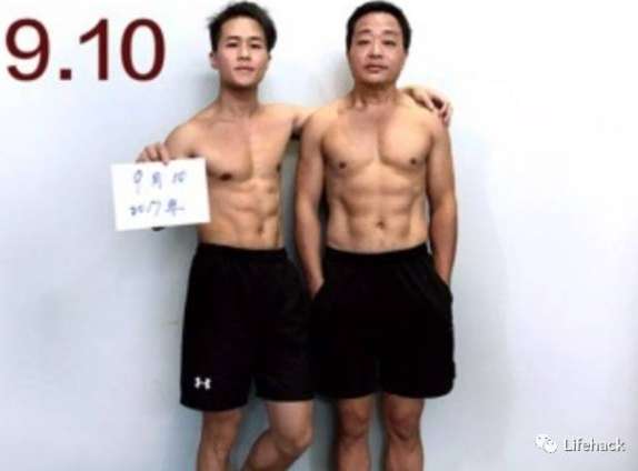 揪老爸減肥！啤酒肚父子「用照片紀錄健身過程」　肥肚慢慢消風最後一張「老爸超明顯6塊肌」帥炸！