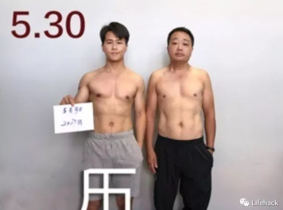 揪老爸減肥！啤酒肚父子「用照片紀錄健身過程」　肥肚慢慢消風最後一張「老爸超明顯6塊肌」帥炸！