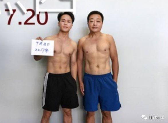 揪老爸減肥！啤酒肚父子「用照片紀錄健身過程」　肥肚慢慢消風最後一張「老爸超明顯6塊肌」帥炸！