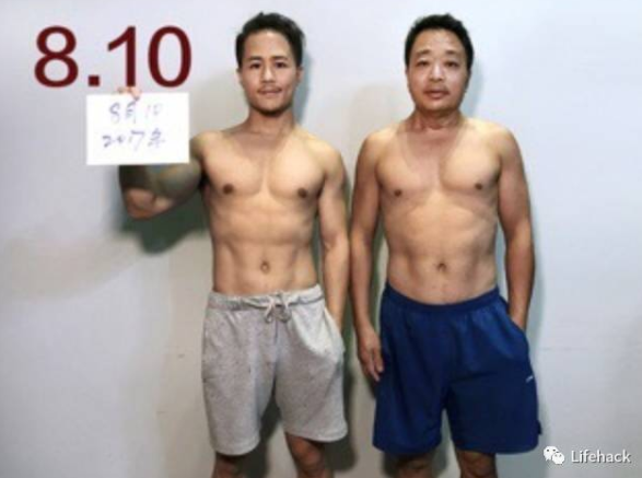 揪老爸減肥！啤酒肚父子「用照片紀錄健身過程」　肥肚慢慢消風最後一張「老爸超明顯6塊肌」帥炸！
