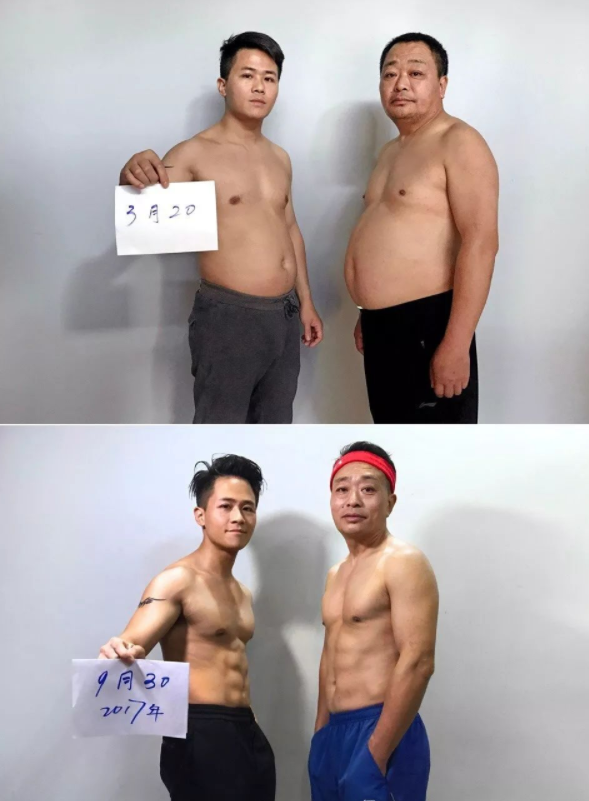 揪老爸減肥！啤酒肚父子「用照片紀錄健身過程」　肥肚慢慢消風最後一張「老爸超明顯6塊肌」帥炸！