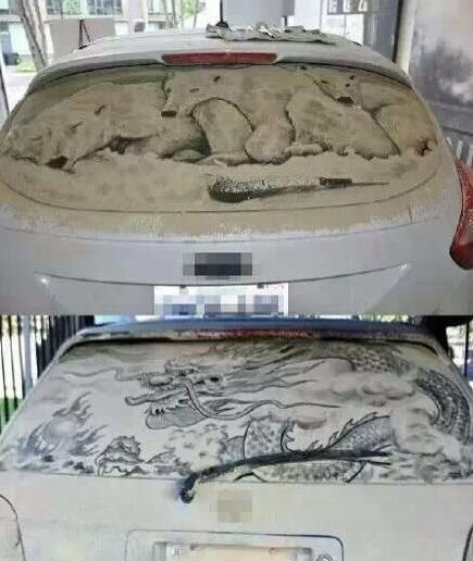 街頭看到一女孩在車玻璃上畫畫，車主看後：不捨得擦，和大家一起欣賞！