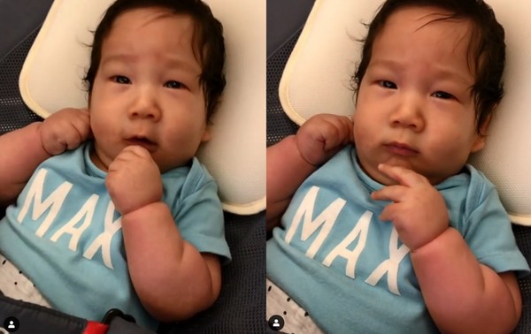 罕見露臉!隋棠2個月兒「體重已破7公斤」暴風成長 老公曬「Olie皺眉畫面」網驚呼:好成熟的臉