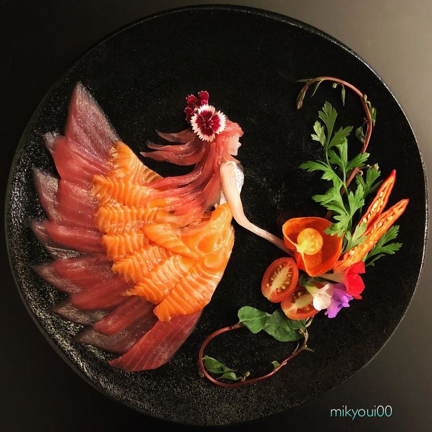 日本爸爸為哄兒子吃飯「把生魚片變成夢幻畫作」！看到神話中「史詩級巨龍」30萬人讚爆：捨不得吃