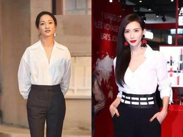 林志玲43歲、周迅43歲，兩人同穿白襯衫現身，氣質顯露無疑！