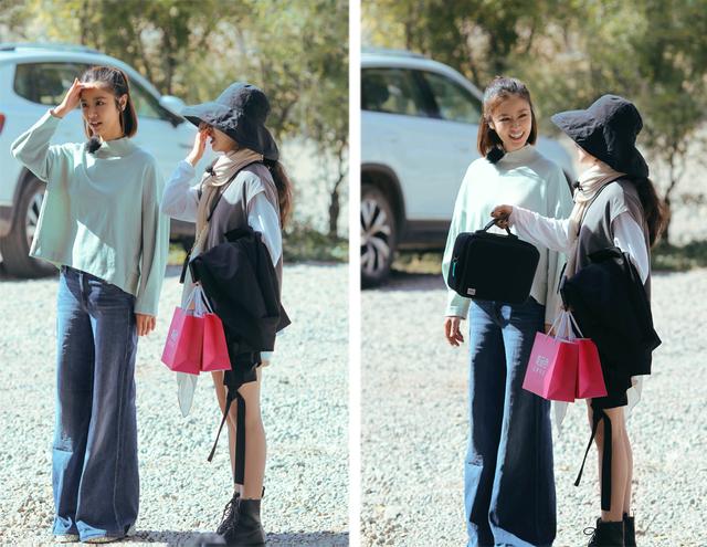 辣媽顏值逆天！林心如扎小辮「穿超大喇叭褲」，混搭拖鞋露出腳趾頭，43歲素顏還像少女一樣清新