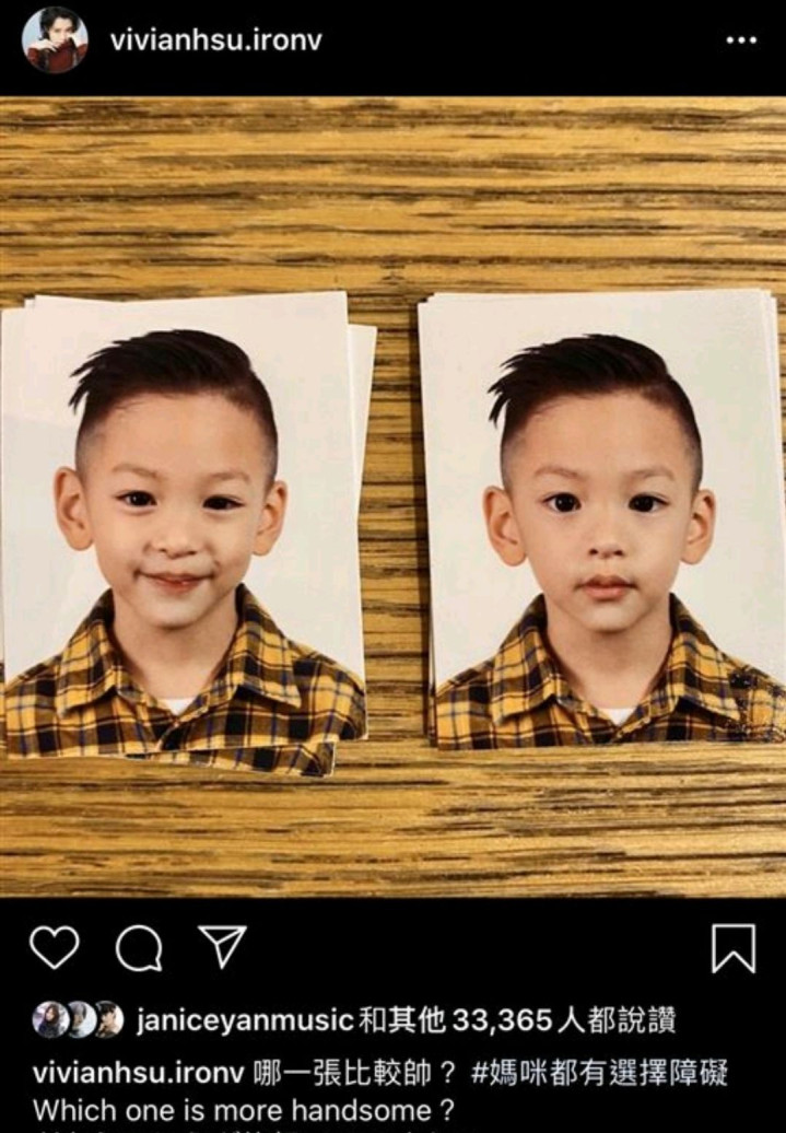 基因太強大！徐若瑄曬出5歲兒子「帥氣證件照」，兩人五官太神似被懷疑： 拿媽媽照片修的吧 