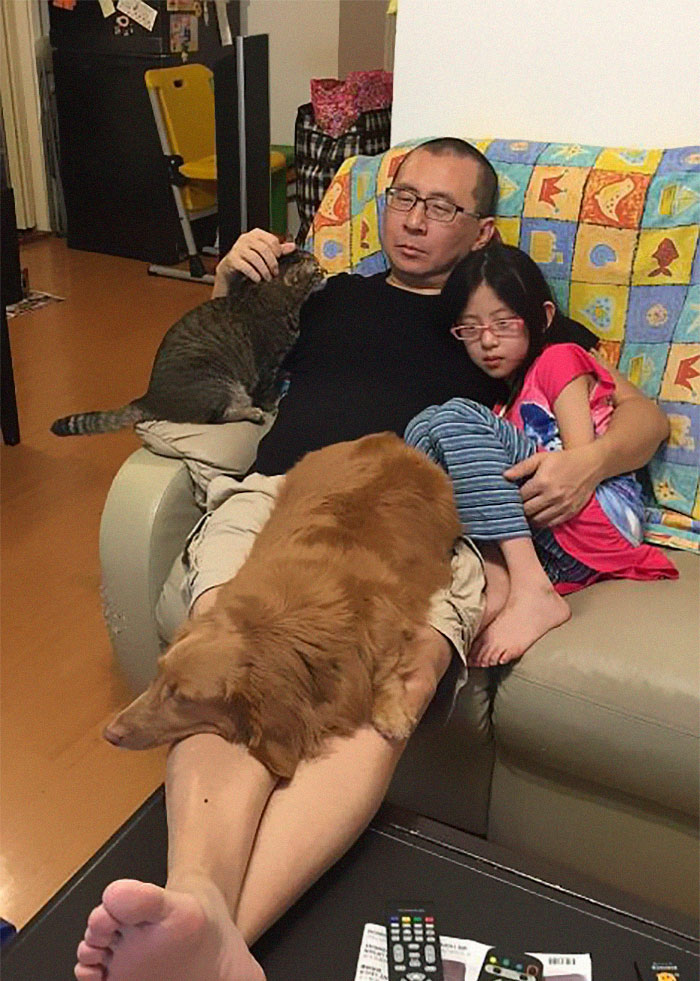 10年前與10年後！媽媽拍下「女兒+2隻萌毛孩」窩爸爸懷中　「一系列溫馨合照」暗藏催淚細節：最好的典範
