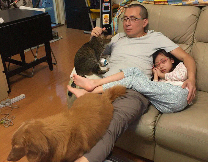10年前與10年後！媽媽拍下「女兒+2隻萌毛孩」窩爸爸懷中　「一系列溫馨合照」暗藏催淚細節：最好的典範