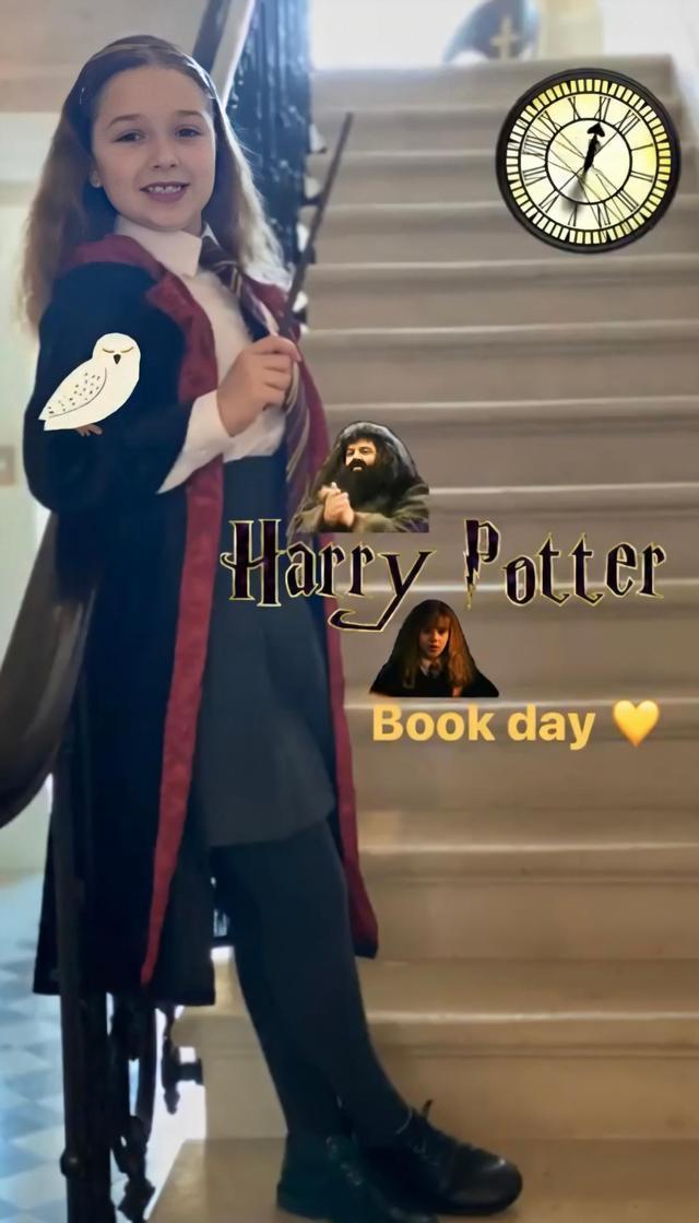 不再是小胖妞?貝克漢姆「8歲女兒cos赫敏」小腿纖細雙下巴不見,完美繼承父親高顏值