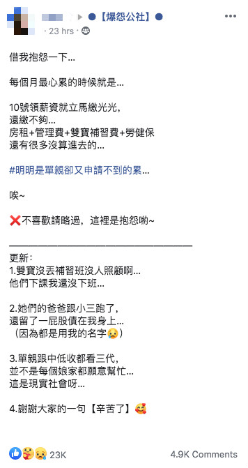 老公跟小三跑了！單親媽月入2萬4「還幫前夫還債」　領低收被拒「為孩子苦撐」：娘家是最殘酷的現實