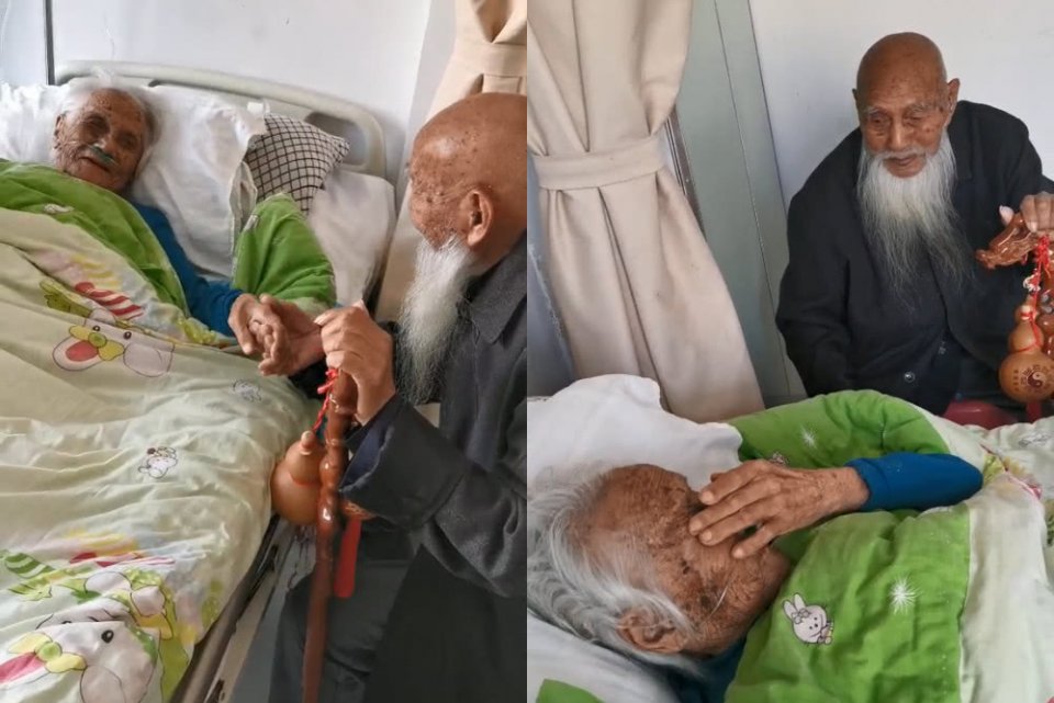 104歲哥哥看望「97歲病重妹妹」！妹妹哭著握哥哥的手　話音未落兩人已淚目：也許最後一次見