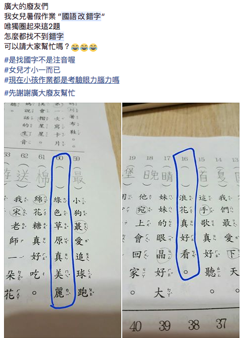 哪裡有錯字？史上最難「2題國小暑假作業」上千網友快起笑　當分析出「改錯字答案」瞬間無言了