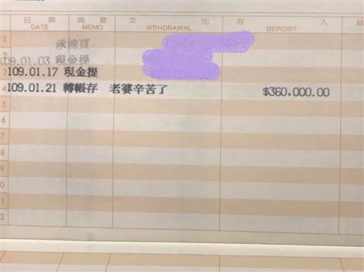 戶頭突收到36萬年終!全職媽媽「一刷存摺」滿頭問號 一看上頭「愛的備註」全網噴淚:太羨慕❤️