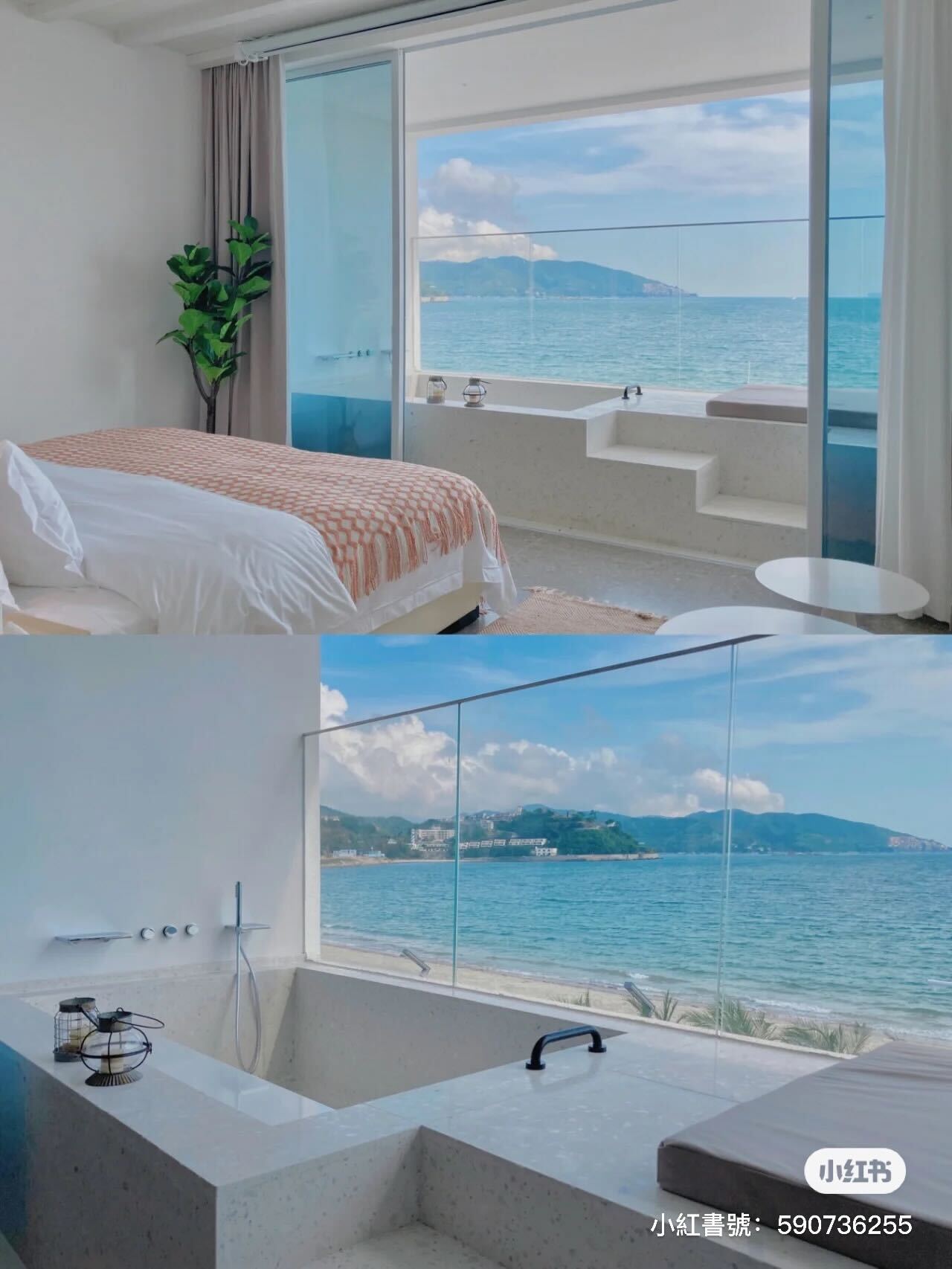 面向大海睡一晚！沙灘旁「浪漫窗戶海景房」寧靜又愜意　欣賞海浪起伏「泡進浴缸看金黃夕陽」❤️