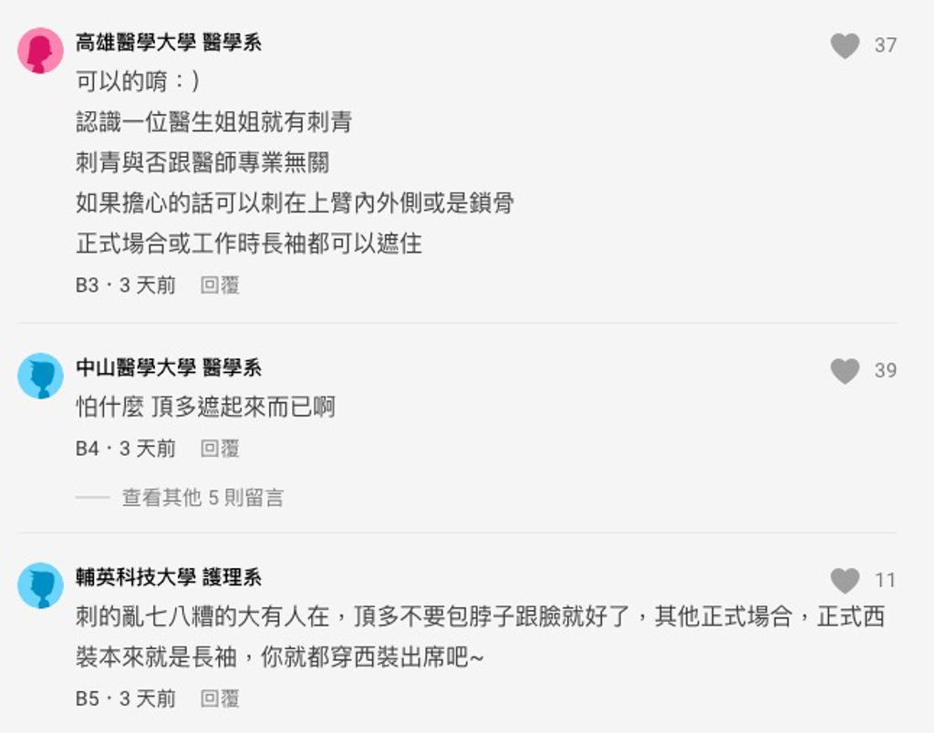 怕觀感不好！醫學系學生問「當醫生不能刺青嗎」遭護理師母勸阻　「網曝折衷作法」吵翻天