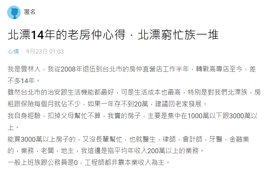 財富大多由1%富人掌握！「北漂14年」老房仲勸：一年沒存20萬不如回老家　看破真相「一堆窮忙」