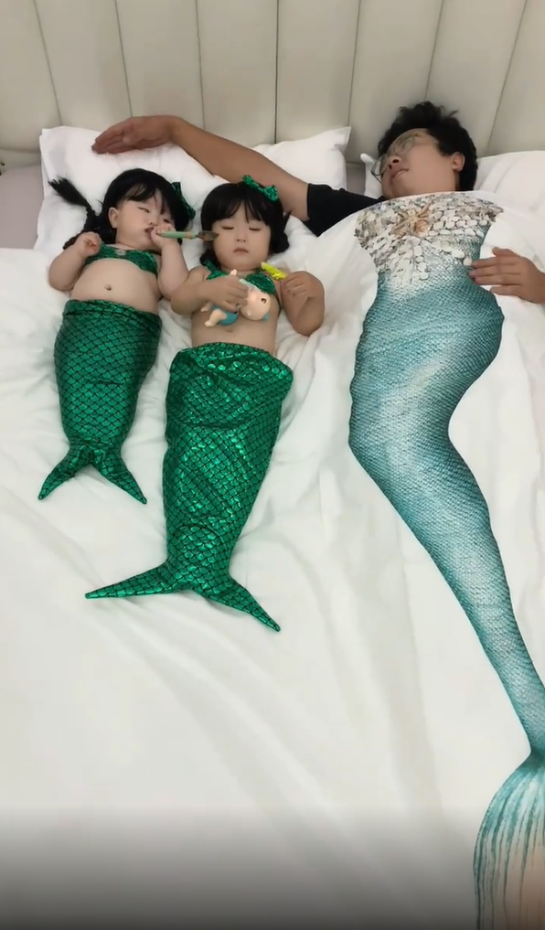 最肥美魚公主❤️Q萌圓潤「翠綠美人魚寶寶」肚肚超欠戳　突然哭哭「珍珠眼淚更融化」爸爸入鏡超反差