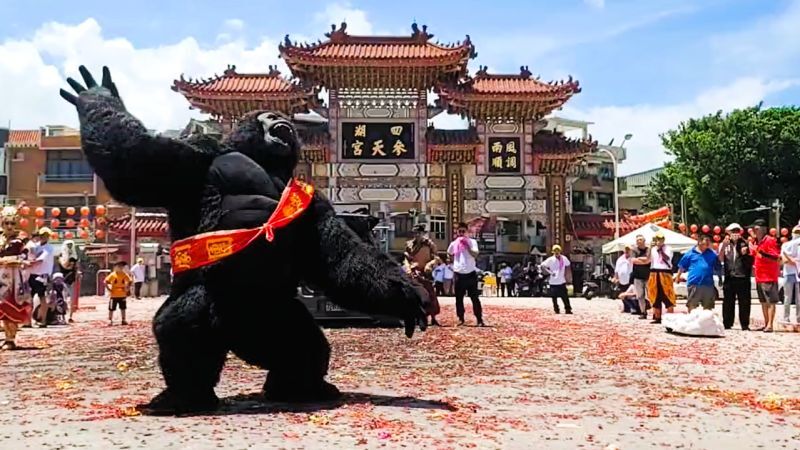 進香團嗨翻！雲林廟會「大猩猩熱舞跳陣頭」10分鐘沒停過　脫下套裝「帥氣真面目曝光」他累翻：差點窒息