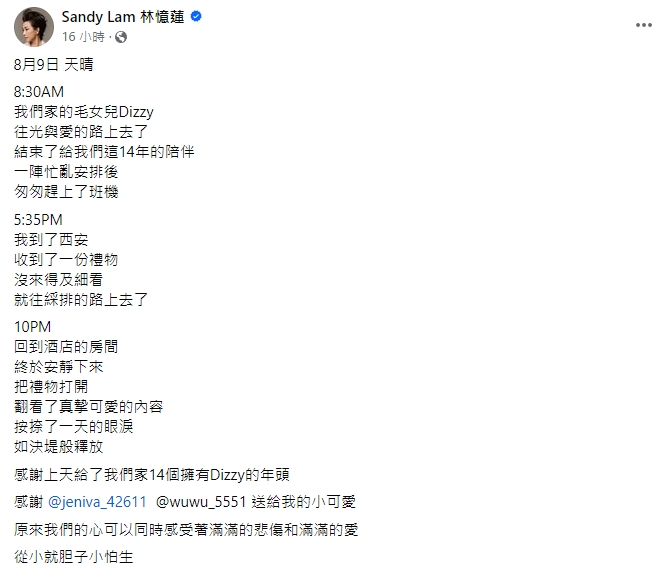 離婚後不談婚姻！林憶蓮落淚曝「深夜送走摯愛」　工作結束潰堤：「滿滿的痛跟愛...」