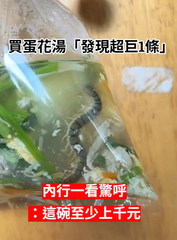 以為是蛇！他外帶蛋花湯「驚見超巨1條」煮熟飄湯裡　內行網友笑：「這碗至少上千元」