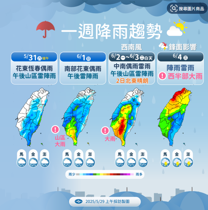 端午連假天氣預報：2地持續降雨，第5波梅雨鋒面即將來襲