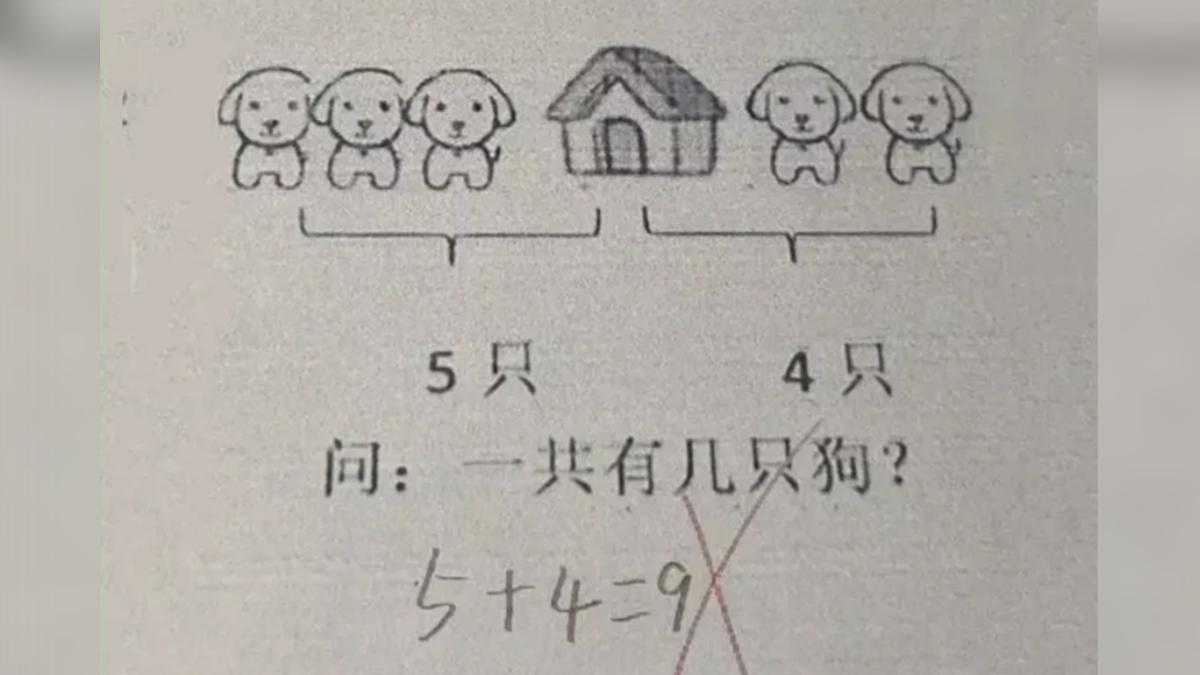 圖片中有幾隻狗？小一數學題「答案不是9隻」　家長「一看解答崩潰」