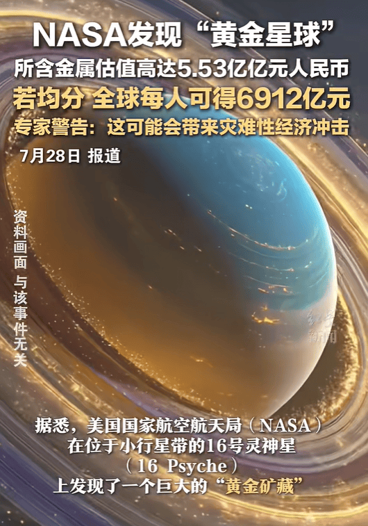 NASA發現最新「黃金星球」！礦藏超過21兆台幣「位置曝光」