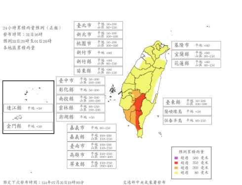 快訊／繼續放假？3縣市明天雨量「達停班停課標準」　估24小時降400毫米