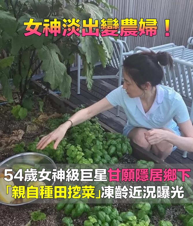 女神變農婦！54歲巨星「嫁大20歲企業家淡出」　隱居鄉下「素顏種地挖菜」畫面曝光：最美農婦❤️