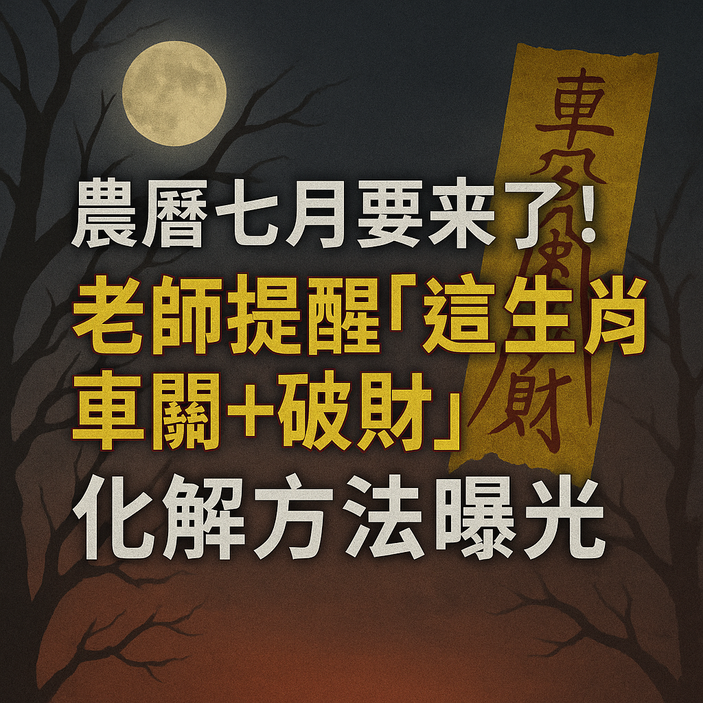農曆七月要來了！老師提醒「這生肖車關+破財」化解方法曝光