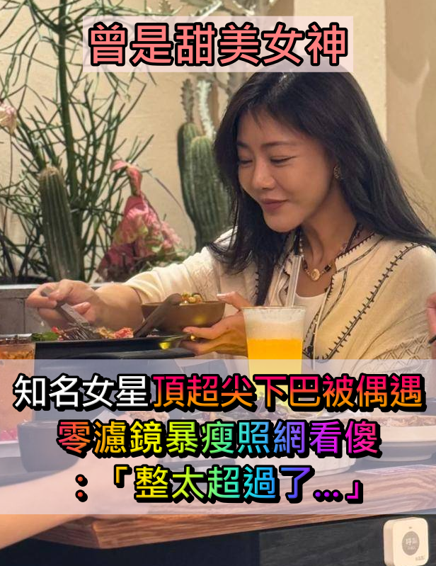 曾是甜美女神！知名女星「頂超尖下巴被偶遇」　暴瘦模樣看傻：「是不是整太多了？」 