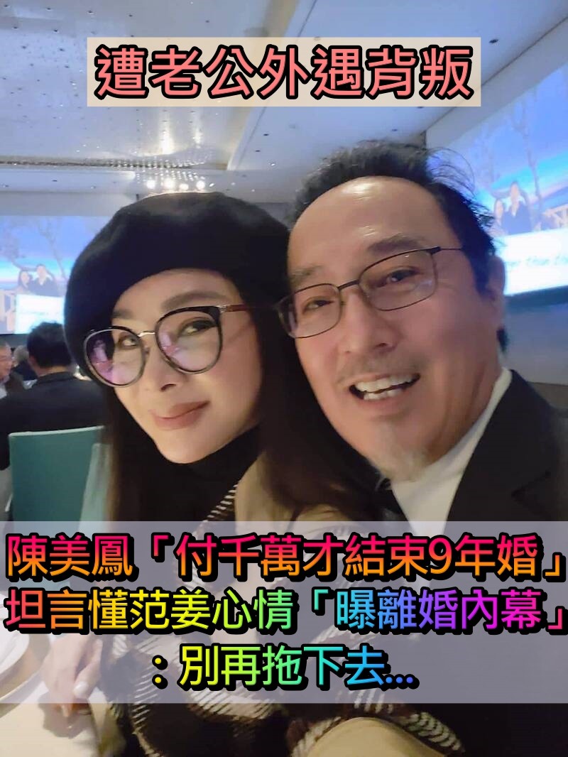遭老公外遇背叛！陳美鳳「付千萬才結束9年婚」　同理范姜「曝光離婚內幕」：別再拖下去