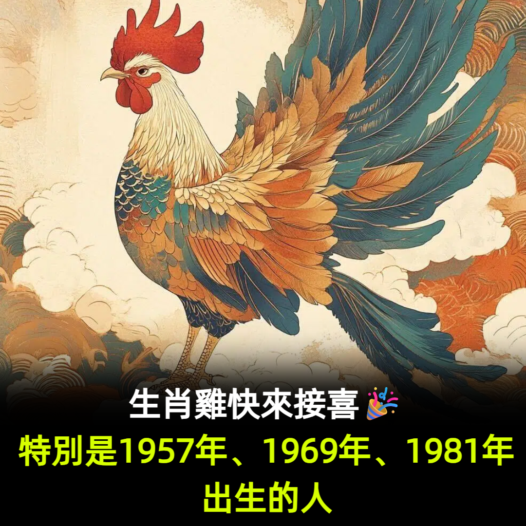 生肖雞：特別是1957年、1969年、1981年出生的人　快來接喜吧
