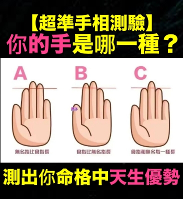 【手相測驗】你的無名指還是食指長？　網路爆紅測驗「一秒看出你命格中的天生優勢」