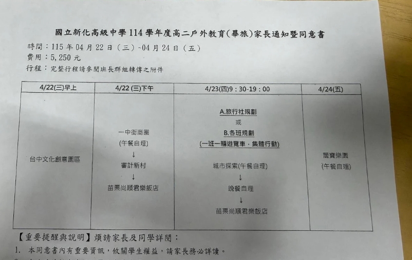 三天兩夜5250元！台南畢旅「幾乎都免費景點」　家長氣炸「還有更誇張要求」校方急喊冤