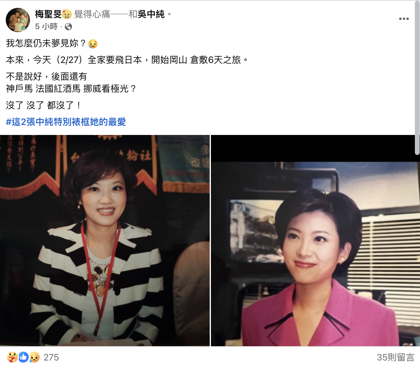 結婚28年!56歲吳中純癌逝「丈夫瘦一圈白髮暴增」 心痛揭「和妻子最後約定」:來不及實現了