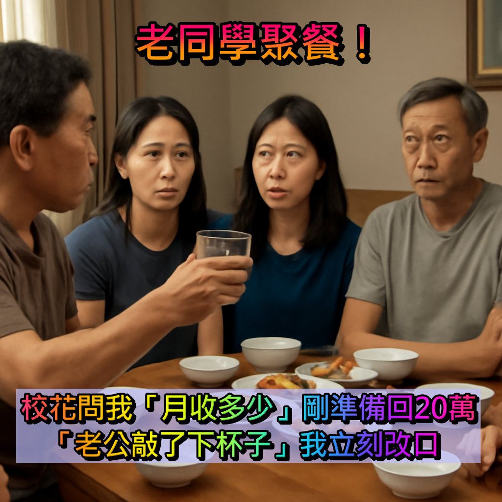 老同學聚餐!校花問我「月收入多少?」 剛準備要說20萬「老公敲了下杯子」我立刻改口