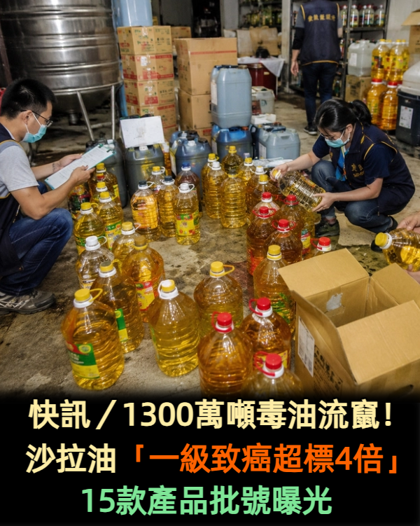 快訊/1300萬噸毒油流竄!沙拉油「一級致癌超標4倍」15款產品批號曝光